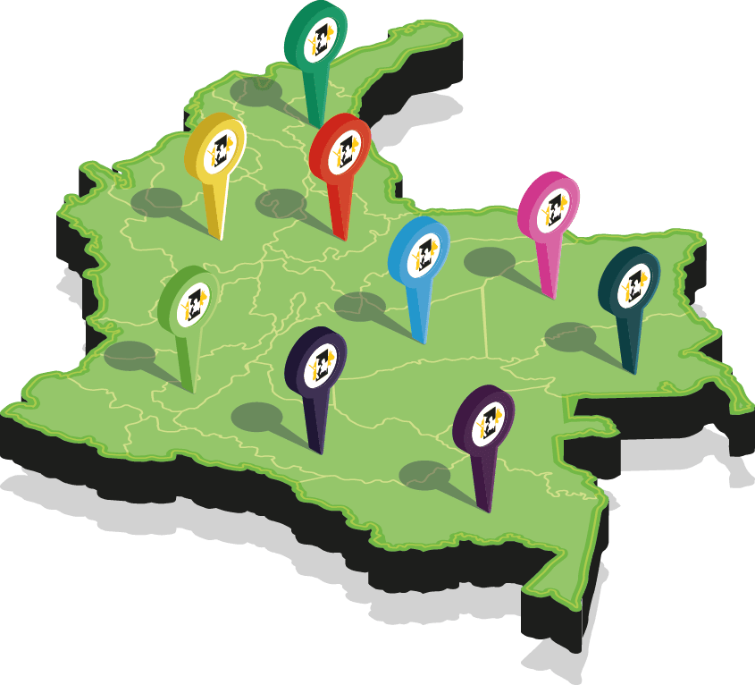 Mapa de Colombia con puntos de distribucion